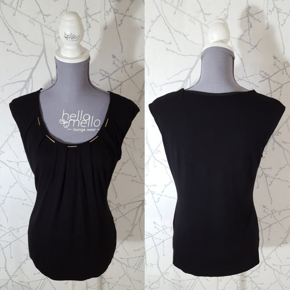 White House Black Market Black Pleated Scoop Neck Blouse